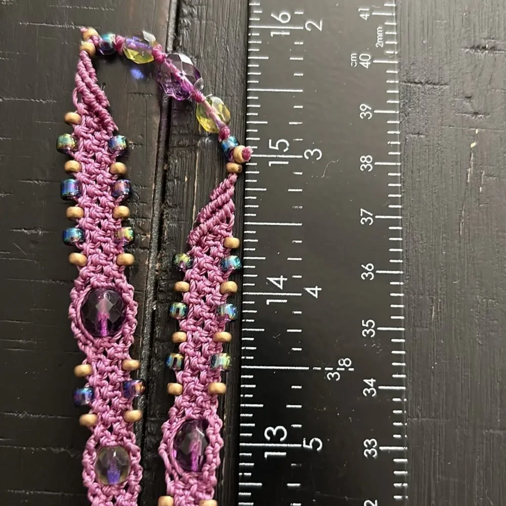 Purple Aurora Borealis Bead Beaded Crochet Handmade Necklace Boho Hippie Unique​